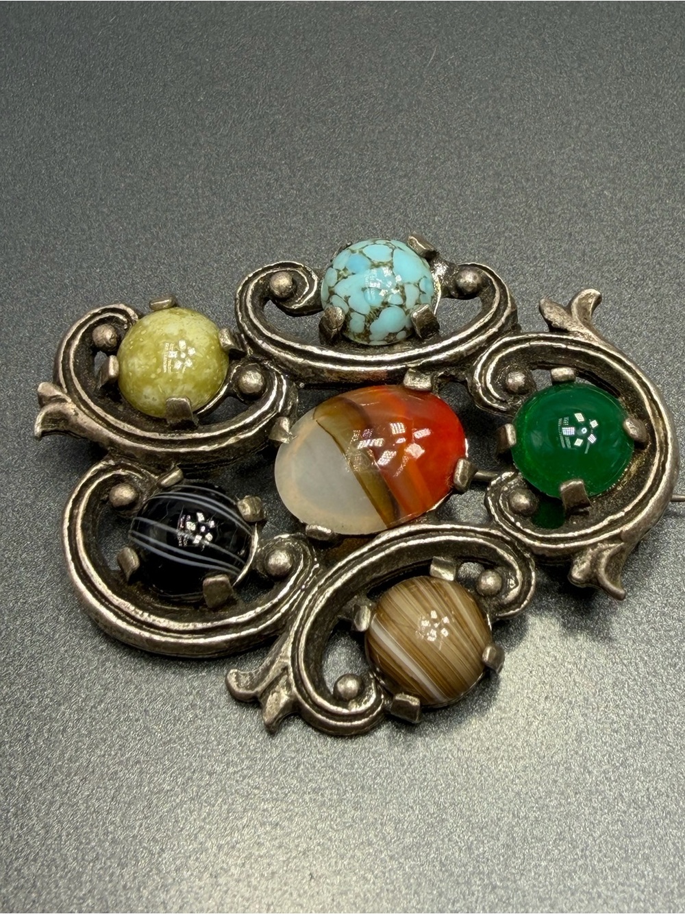 Vintage Miracle Brooch Colored Agates